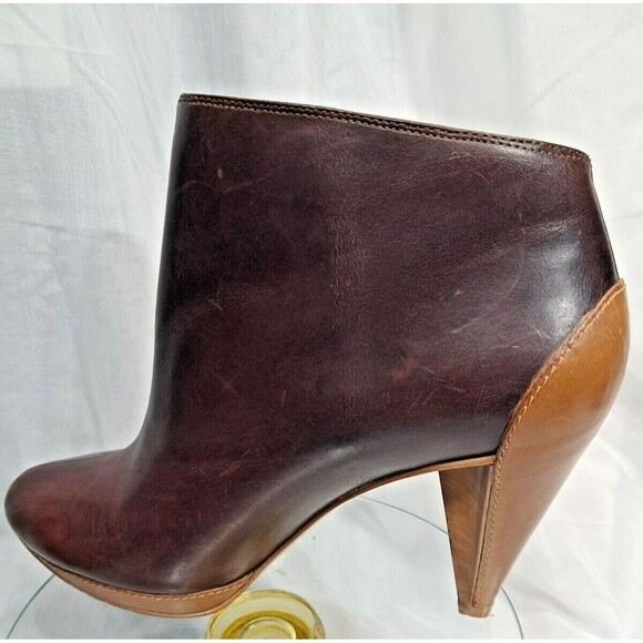 Fossil Brown Tan Two Tone Leather Cone Heel Ankle Booties Women’s Size 8.5 - Picture 4 of 15